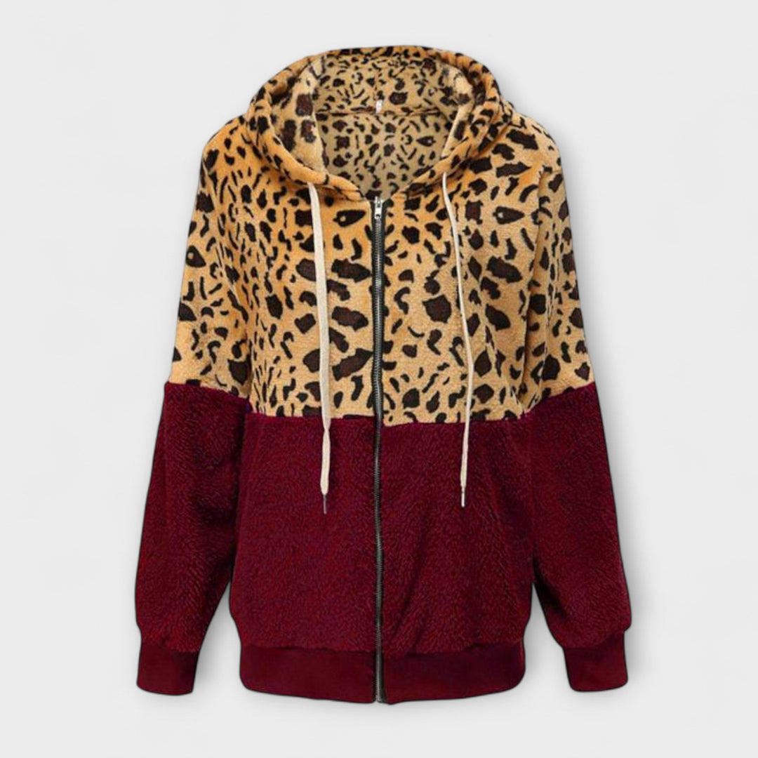 Lea - Flis dukserica s kapuljačom u leopard uzorku