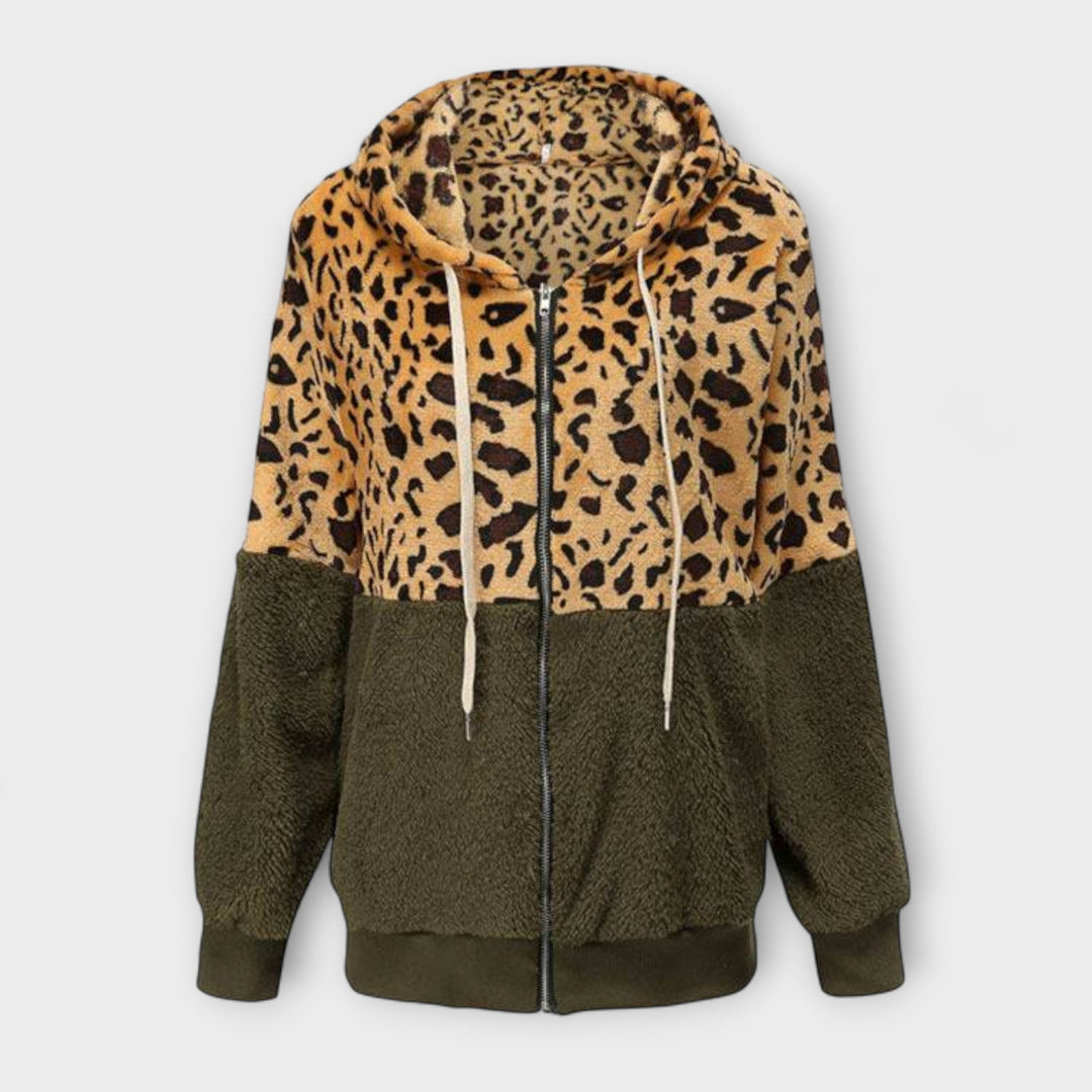 Lea - Flis dukserica s kapuljačom u leopard uzorku