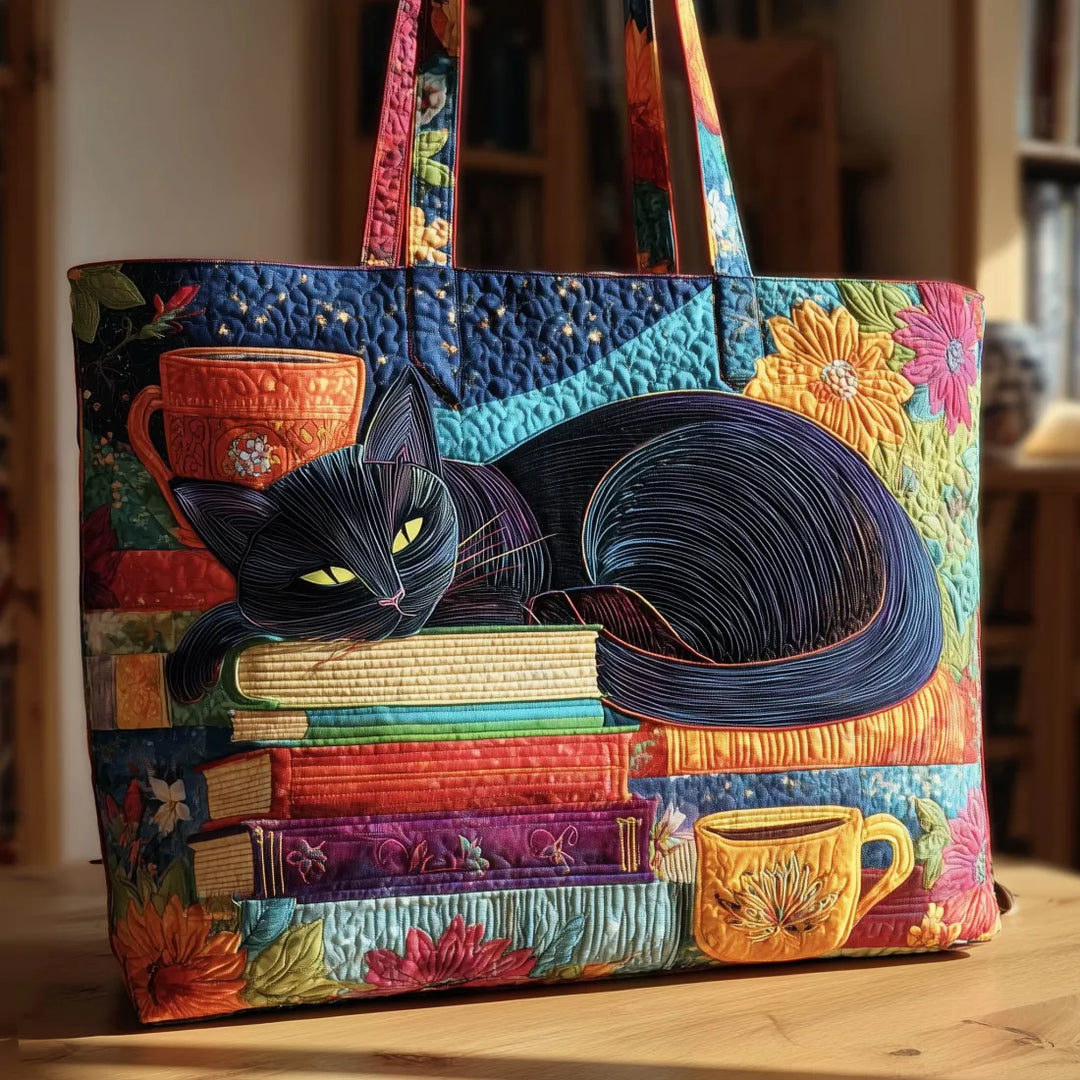 Torba Sac Artisanale - dizajn crne mačke, knjiga, šalica