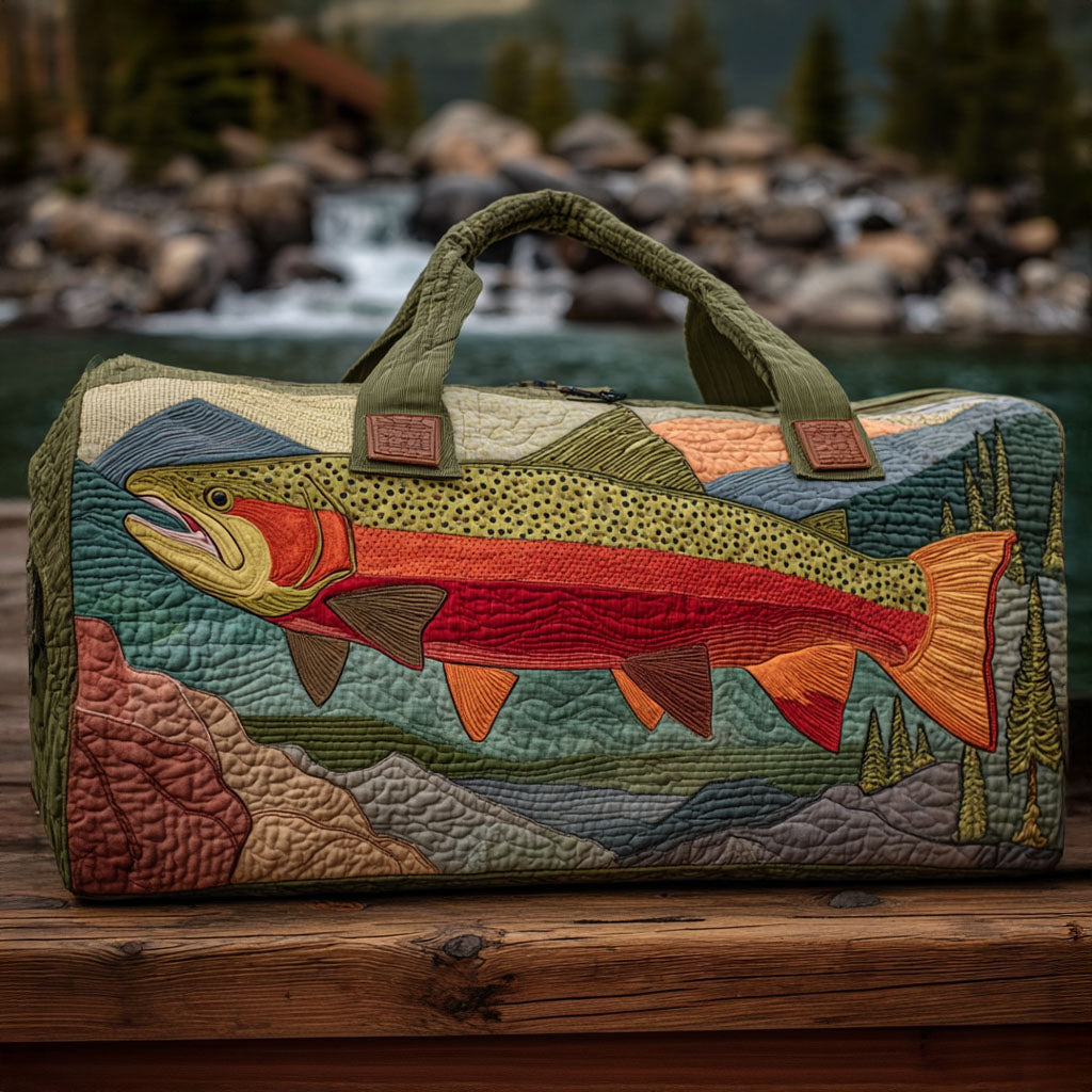 "Putna Torba S Quiltom - Pastrva iz Potoka" could be rewritten as "Quilted Travel Bag - Stream Trout Design".