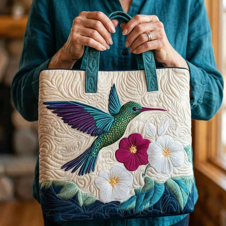 Quilted Tote Bag - Kolibri i Bijeli Cvijet